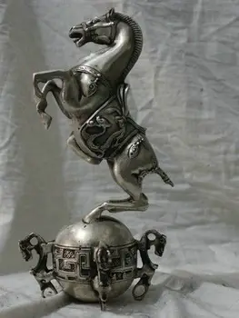 

Chinese Folk Culture HandMade Silver Bronze statue Long & Horses Success Statue