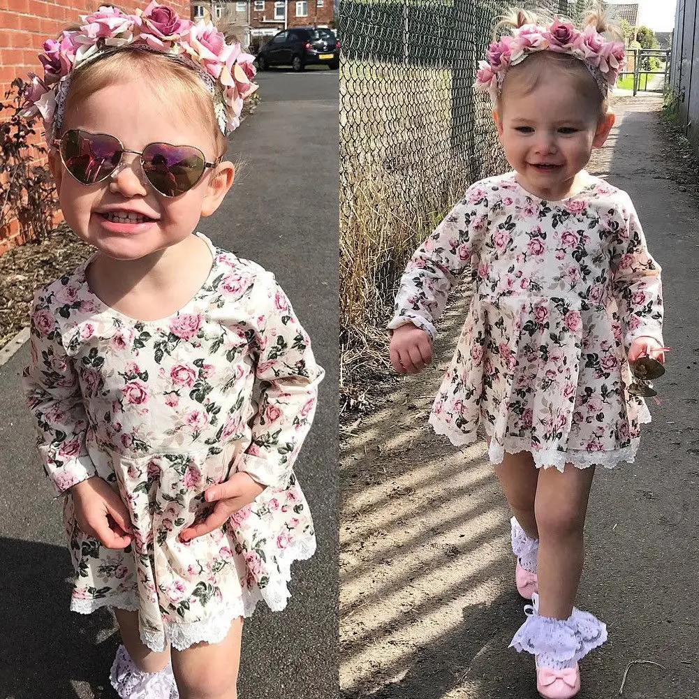 

Toddler Sweet Baby Girls Kids Fashion Long Sleeve Floral Tutu Causal Formal Party Princess Pageant Wedding Lace Dress Clothes