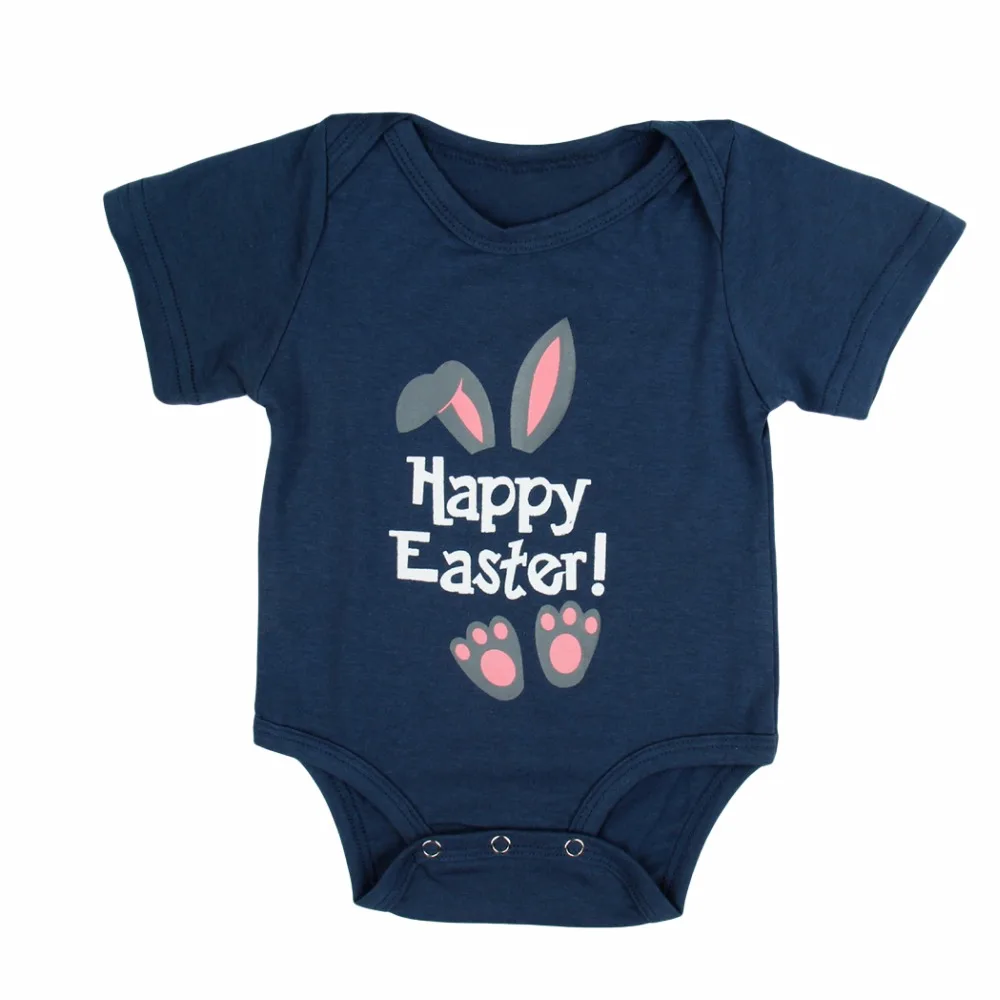 Baby Girls Boys Romper Happy Easter Infant Jumpsuit Baby Boys Girls Easter Letter Cartoon Rabbit Print Jumpsuit Outfit Clothes