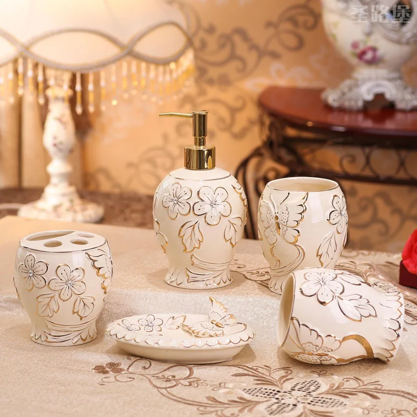 European style Ceramic Bath Bottle Bathroom Five piece Bathroom