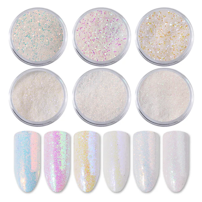 

6 Boxes White Bright Nail Glitter Fine Dust Powder Nails Sequins Super Flash Nail Art Decoration Chrome Powder Dust for UV Gel