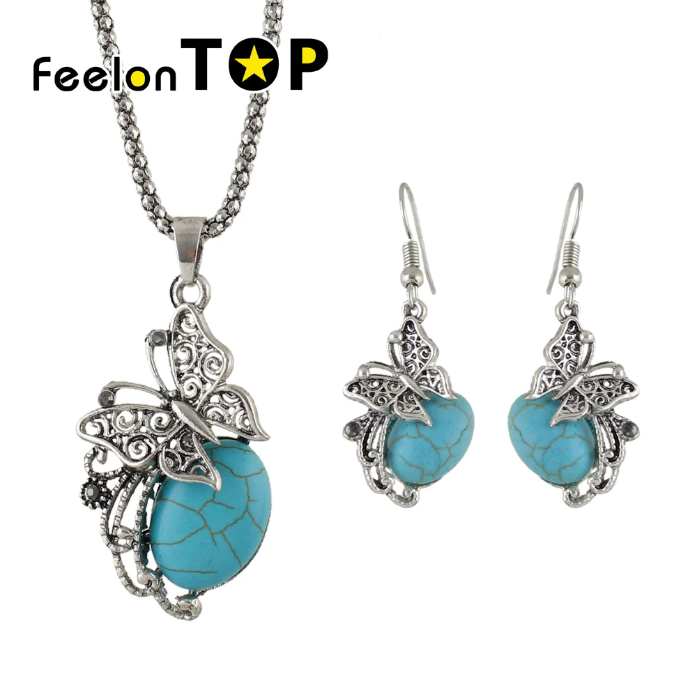 Indian Jewelry set Ethnic Style Blue Stone Antique Silver