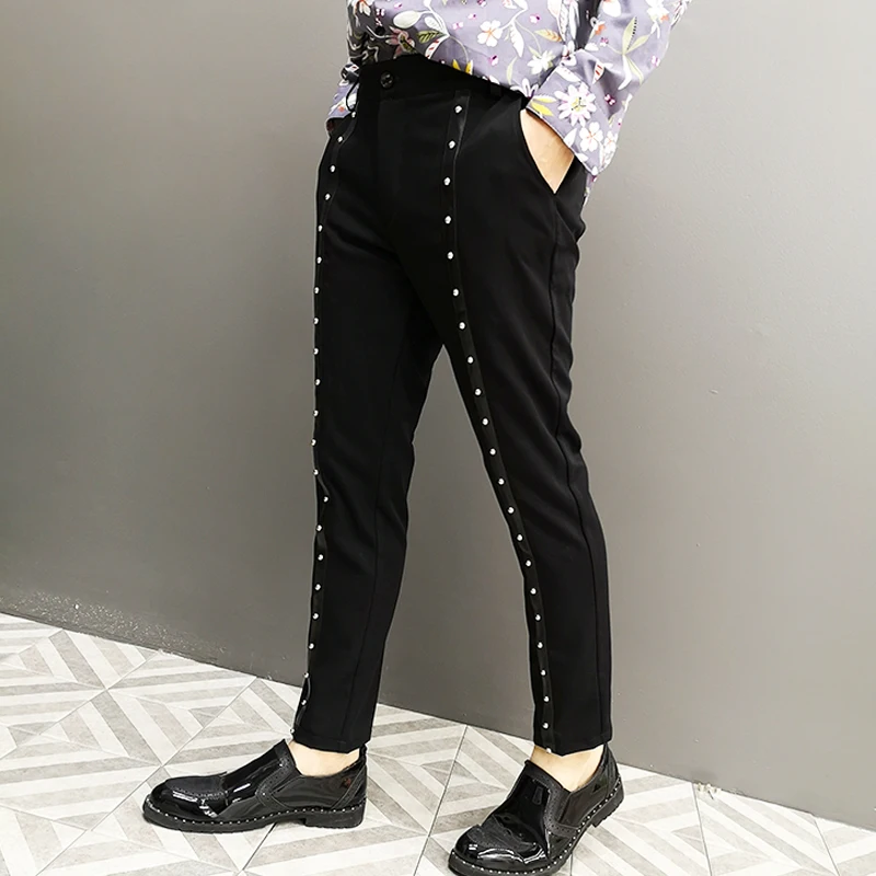 Men's Fashion Black Rivet Pencil Pants Men Hip Hop Jogger Pants Male Summer Trousers Tide Man Casual Sweatpants