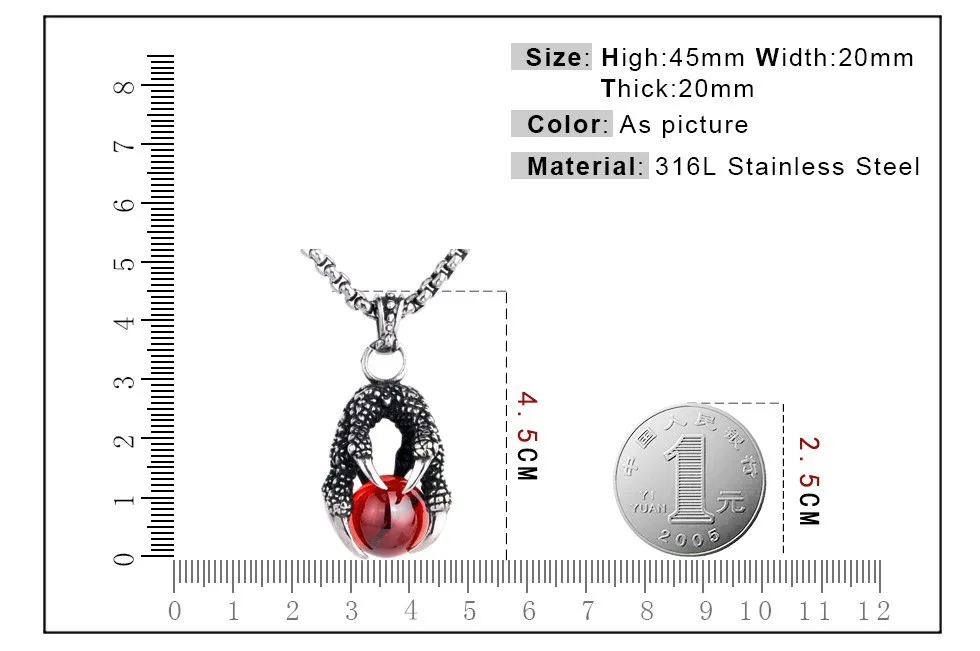 Одна деталь человека Super Cool Черный/Красный камень большой CZ Орлиный коготь Цепочки и ожерелья подвеска для парня девушку BP8-129