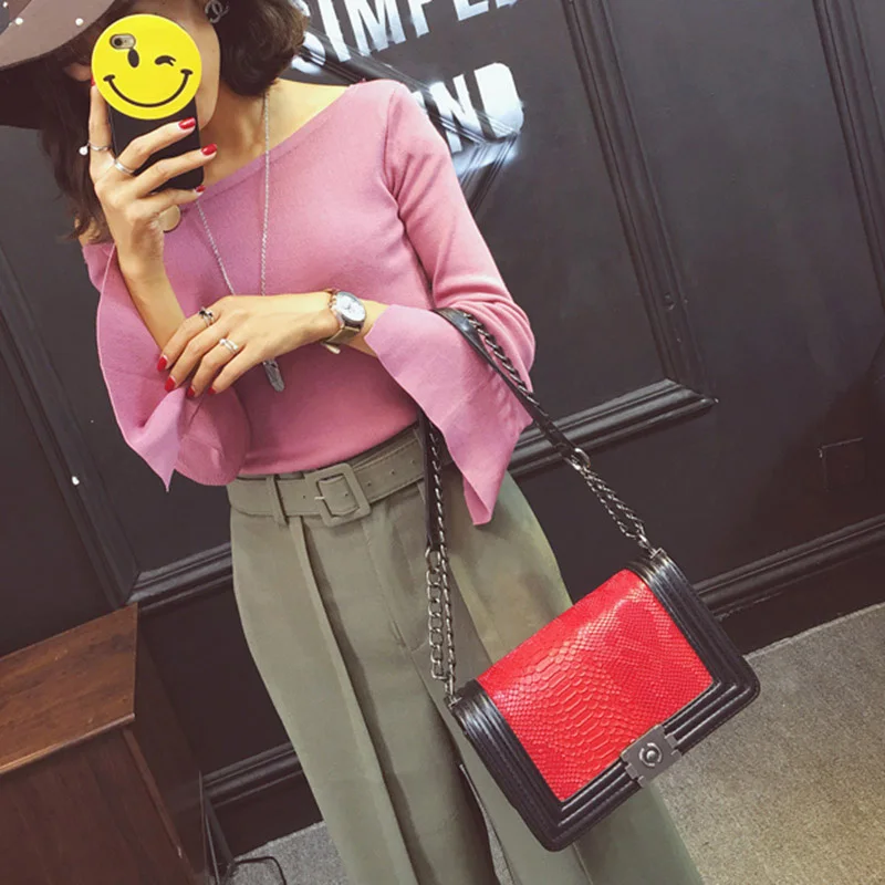 Women Crocodile PU Leather Messenger Bag Luxury Handbags Female Designer Shoulder Bag Chain Shoulder Strap Flap Bags SS0300 (13)