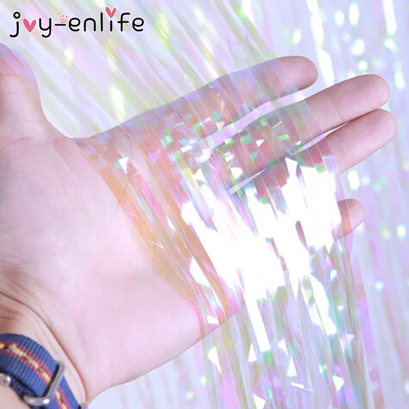 

4 Style Rainbow Color Metallic Foil Fringe Shiny Rain Curtains Decor Wedding Decoration Photography Background Supplies