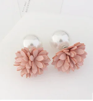 Корейский замши стороне двойной цветок имитация жемчуга Серьги-гвоздики Модные украшения Серьги для Для женщин Pendientes Brincos подарок - Окраска металла: Pink