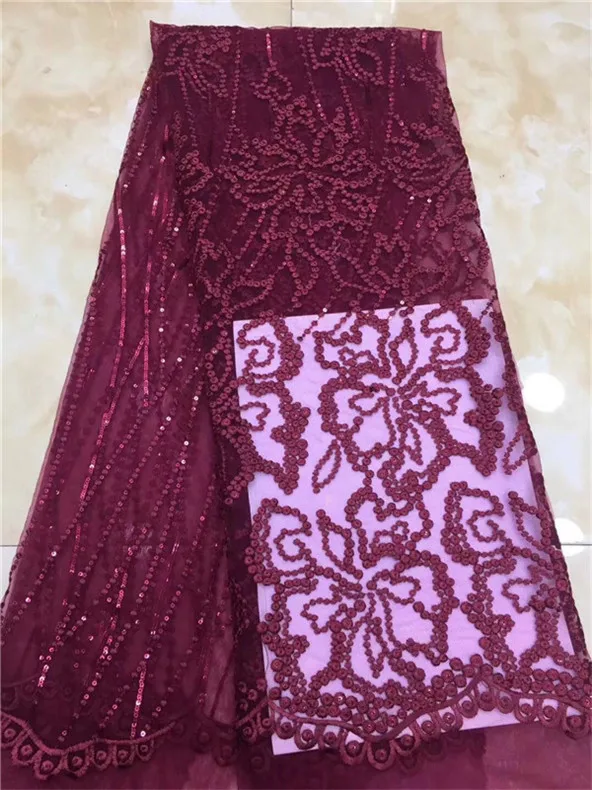 French African Lace Fabric Guipure Sequined Beaded Cotton Cord Tulle Nigerian Tissu Mesh India For Wedding Dress wine red | Дом и сад