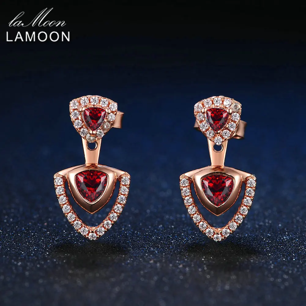 Lamoon Triangle 4mm 100% Natural Red Garnet 925 Sterling Silver Drop Earrings S925 Fine Jewelry LMEI011