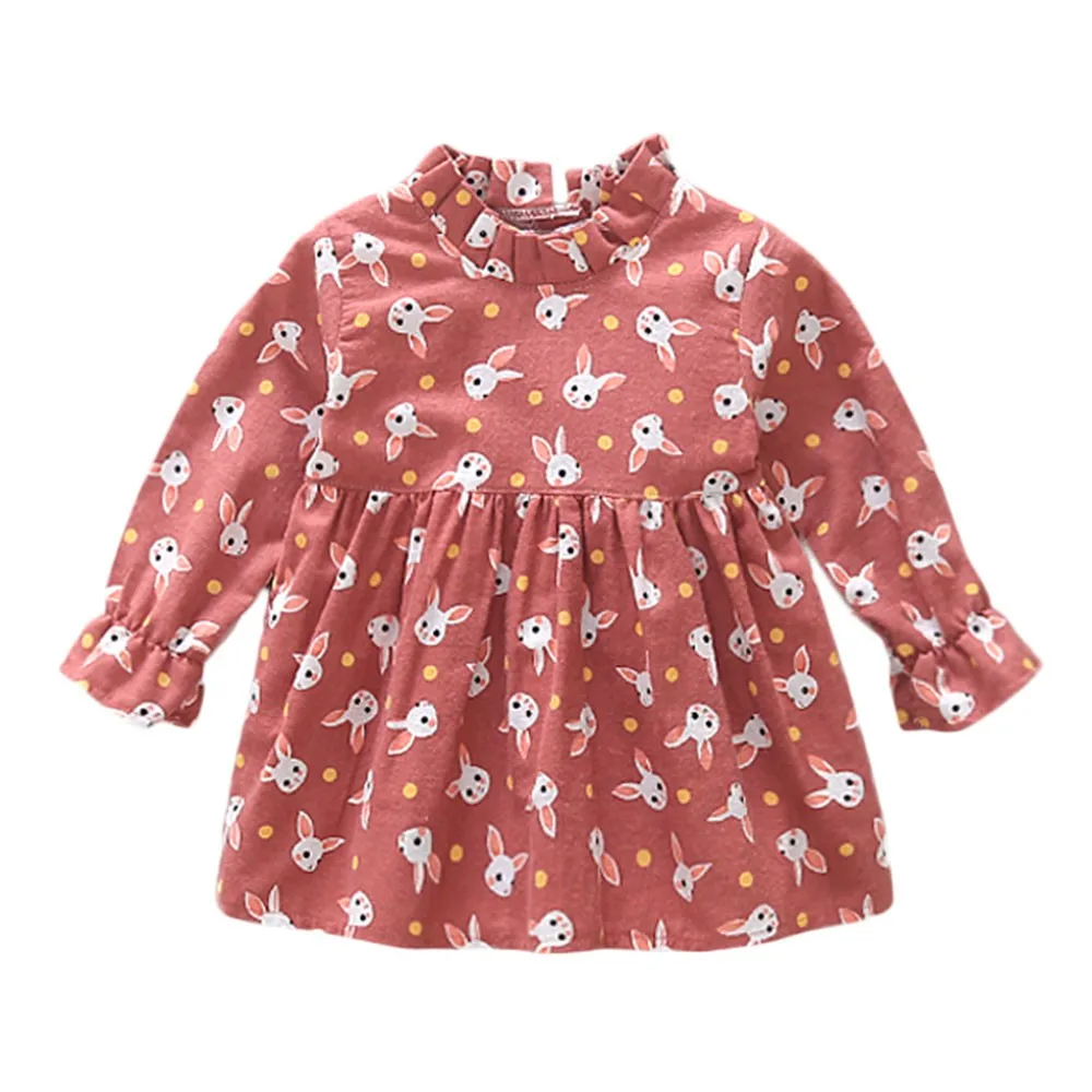 

2018 Top Selling Fashion Baby Clothes Children Clothing Long Sleeve Ruffle Cartoon Rabbit Print Princess Dress Outfits Clothes