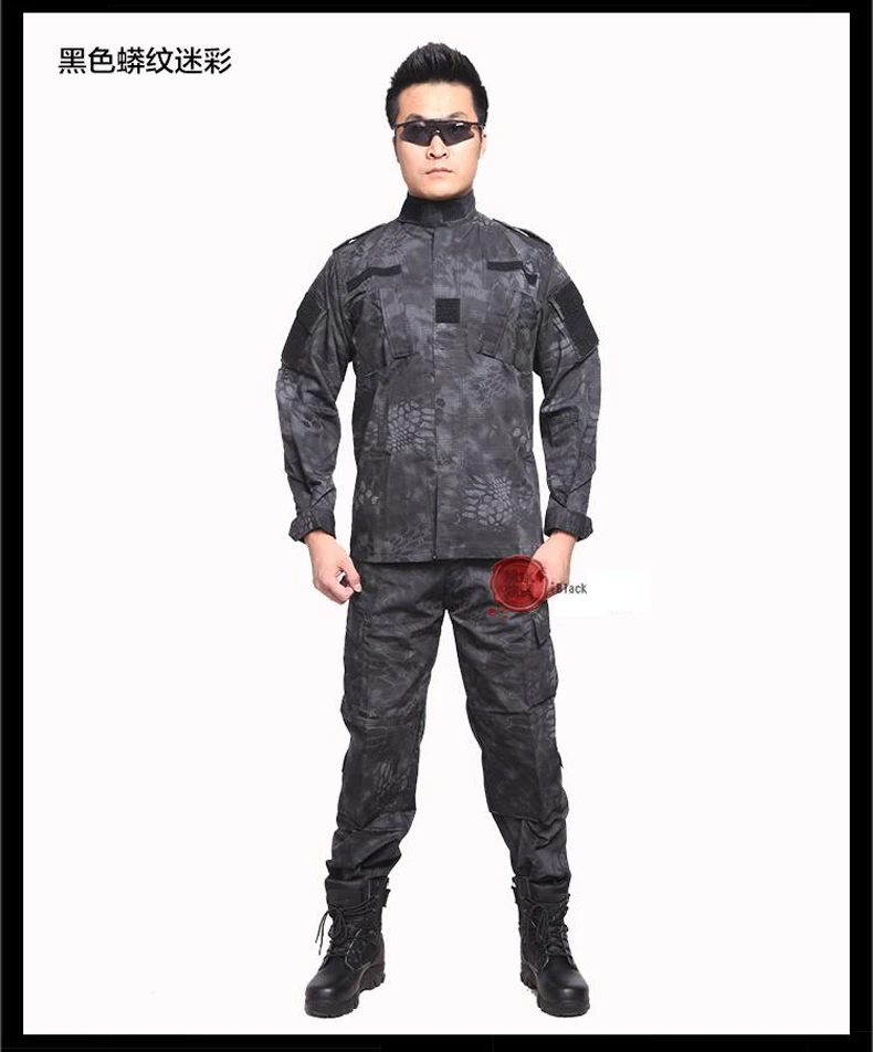 Mens Ghillie Suits US Military ACU Army Cotton Polyester Men Black Python Camouflage Uniform Tactical Combat Camo Uniforms 1 Set for Outdoor Hunting Camping Hiking Sports Waterproof Anti-UV Supper Thin Breathable (