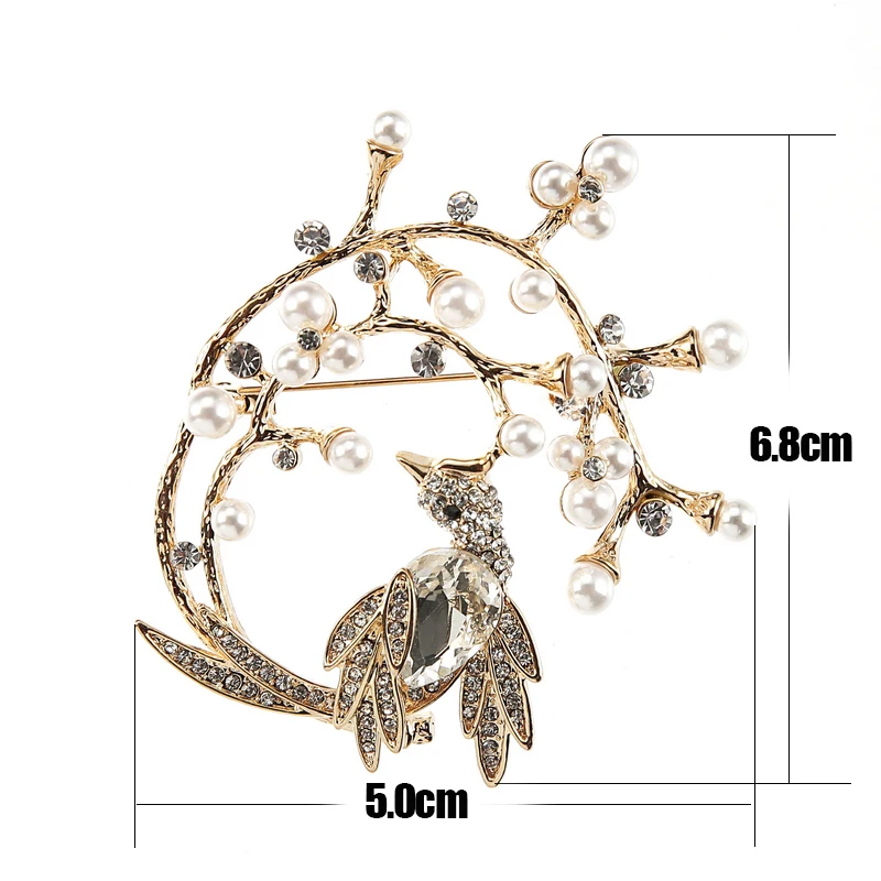 TDQUEEN Brooches Trendy Crystal Bird Pins and Brooches Safety Pin Jewelry Gold-color Zinc Alloy Round Metal Brooch for Women size