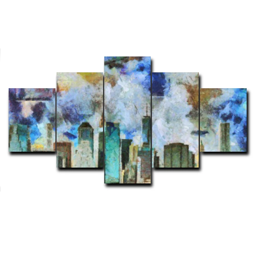 

Abstract Graffiti Building 5 Panel Vintage Canvas Painting Posters And Prints For Living Room Home Decor Wall Artwork No Frame