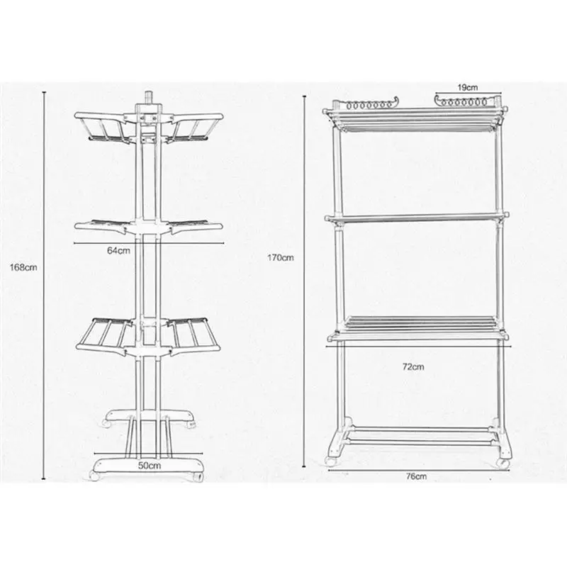 OUNONA Складная Сушилка для сушки вешалки 3 яруса Одежда Прачечная с колесами ткань обувь вешалка