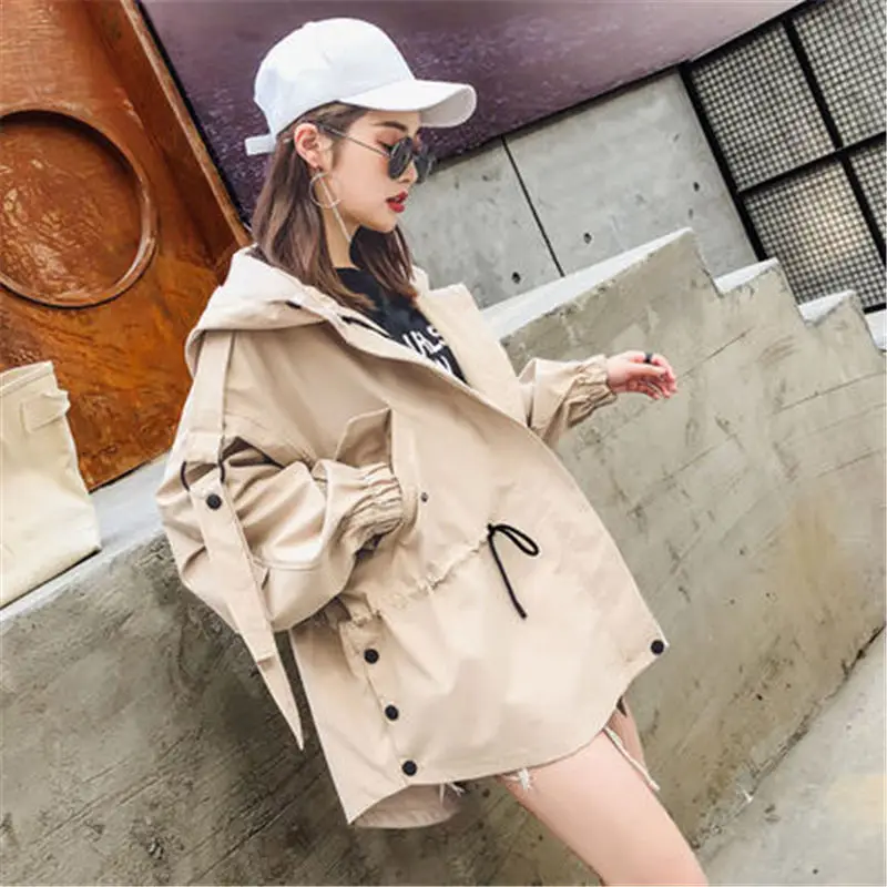 

2020 NEW Spring Autumn Short Trench Coats Women Causal Hooded Outerwear Girls Tops X514