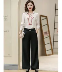 Модные женские блузки и рубашки женские деловые костюмы 2 шт. брюки и Топы Наборы с длинным рукавом брюки OL стиль