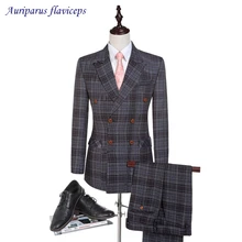 Свадебный костюм мужской двубортный мужской костюм Твидовые костюмы остроконечные нагрудные смокинги жениха проверьте свадебный костюм(пиджак+ брюки