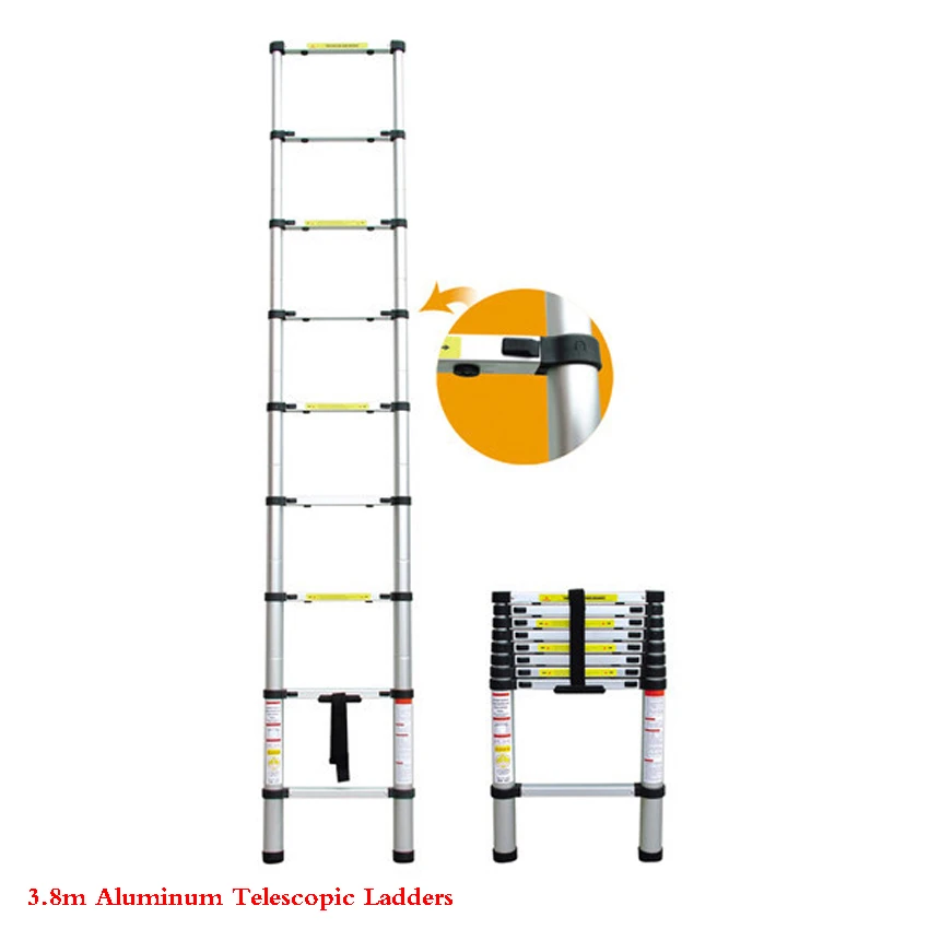 

3.8m Thickening alloy aluminum Telescopic Ladders Portable Retractable Ladder herringbone stair multifunctional folding ladder