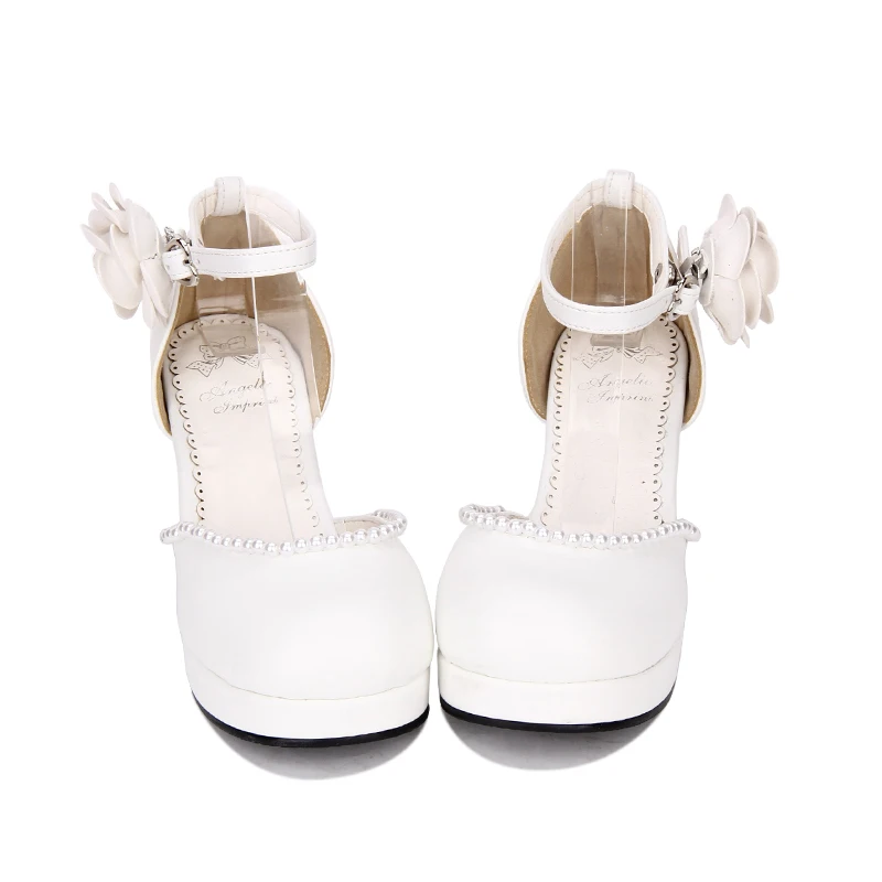 Haute Angélique Robe Partie Cosplay Talons Femme Mori Princesse Femmes Pompes Chaussures 33 Noir Perle white Lady Lolita 47 Fleurs Empreinte Fille r86Ofrq