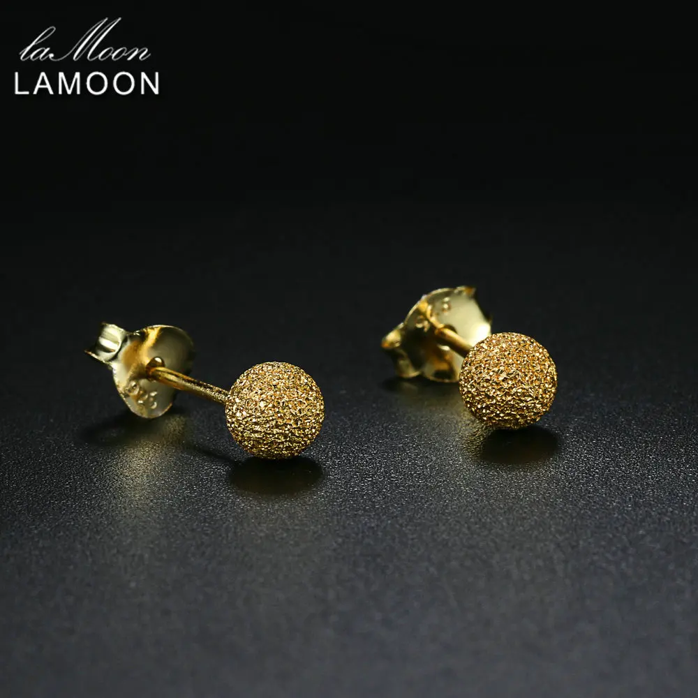 LAMOON Stud Earrings For Women 2018 New Fashion 3MM Ball Shaped 100% Real Sterling Silver S925 Fine Jewelry Girl Gift EY176
