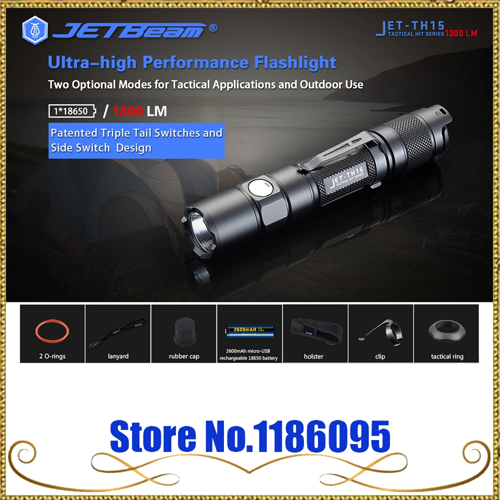 Новейший оригинальный тактический фонарик JETBeam TH15 CREE XHP35 E2 18650 лм с микро usb