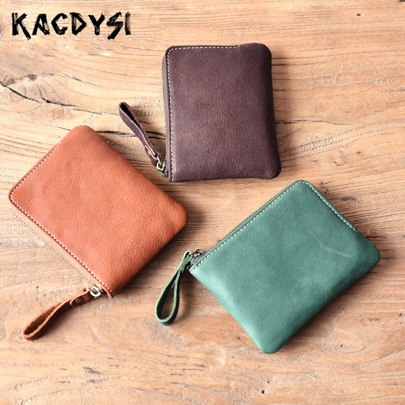 

Natural Cowskin Leather Handmade Unisex Small Wallets Retro Mini Coin Purse Short Slim Mens Coin Pouch Card Holder Wallet Zipper