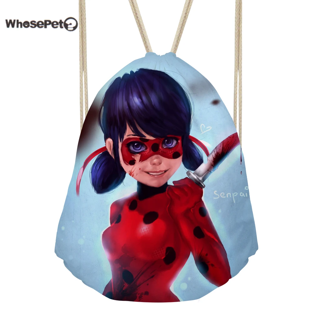 

WhosePet Lady Bug Printed Drawstring Backpack Women Small Girls String Bags Female Ladies Beach Shoe Bag Soft Shoulder Backpacks