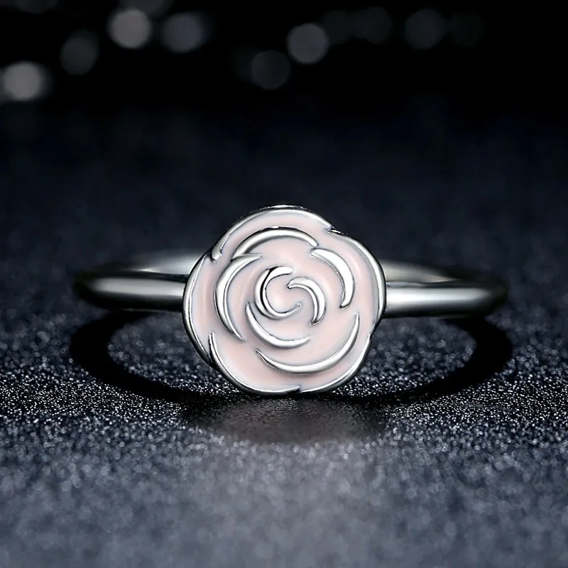 ZMZY натуральная 925 пробы Серебряный цветок розы стекируемые Обручение кольцо с розовым эмаль для Для женщин женские оригинальные украшения