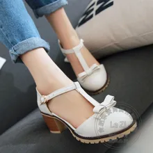 Lolita Schuhe Mit Dicken Sohlen T Geformte Wölbung Pu Frauen Quadrat Ferse Schmetterling Täglichen Kleine Frische Synthetische Prinzessin