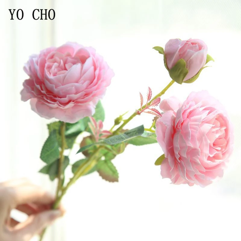 Flores artificiales de seda para decoración de jardín, ramo de peonías de 3  cabezas, rosa, blanco, YO CHO, boda|Flores artificiales y secas| -  AliExpress
