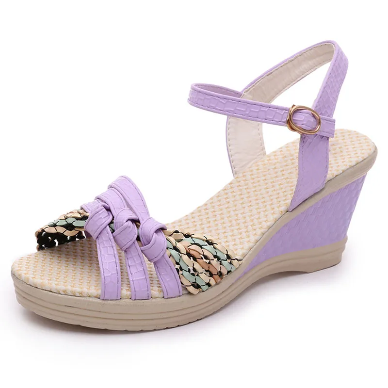 

2017 Summer Korean style Women Sandals Thick soled High-heeled Casual shoes Flat Purple Black and Blue colors