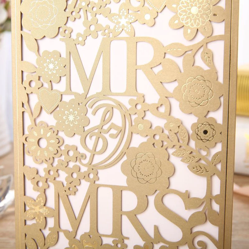 1 шт. золотые и синие свадебные приглашения MR & MRS с лазерной резкой элегантные