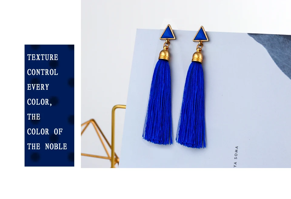 BFH Bohemian Long Tassel Drop Earrings for Women Fashion Vintage Ethnic Fringe Handmade Triangle Dangle Earring Jewelry