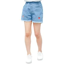 Милые джинсовые шорты с вишенками для девочек, Короткие штаны летняя модная одежда для больших девочек Детские костюмы с клубникой для девочек, От 4 до 13 лет