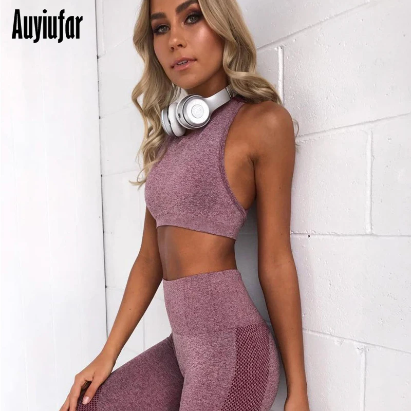 Meilleur Auyiufar femmes sport costume Fitness entraînement ensemble taille haute jegging survêtements d été vêtements de sport femme 2 pièces ensembles