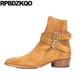 

vintage motorcycle boots plus size embellished shoes ankle luxury 2018 genuine leather fall suede men brown chunky pointed toe