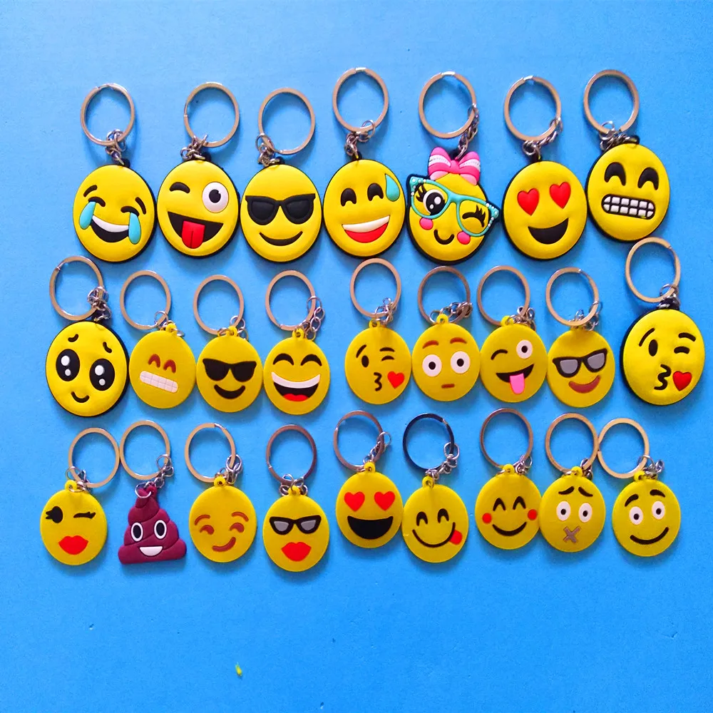 

1 Pcs Rubber Emoji Keychain Cartoon keychain keycover PVC Emoticon Face Emoji Key Chain Bag Keyring Cute Keyring