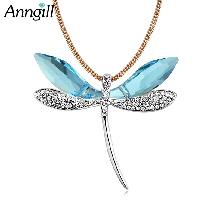 

ANNGILL Fashion Choker Women Necklaces Original Crystals from Swarovsk Dragonfly Pendant Long Necklace Collares Friend Bijoux