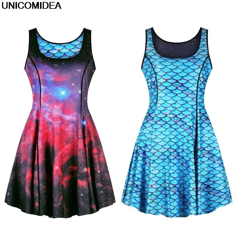 

Women Dress Two Side Galaxy Space Dragon Scale 3D Print Dress Night Sky Starry Tank Top Reverse Dresses 2 Two Side Wear Vestidos