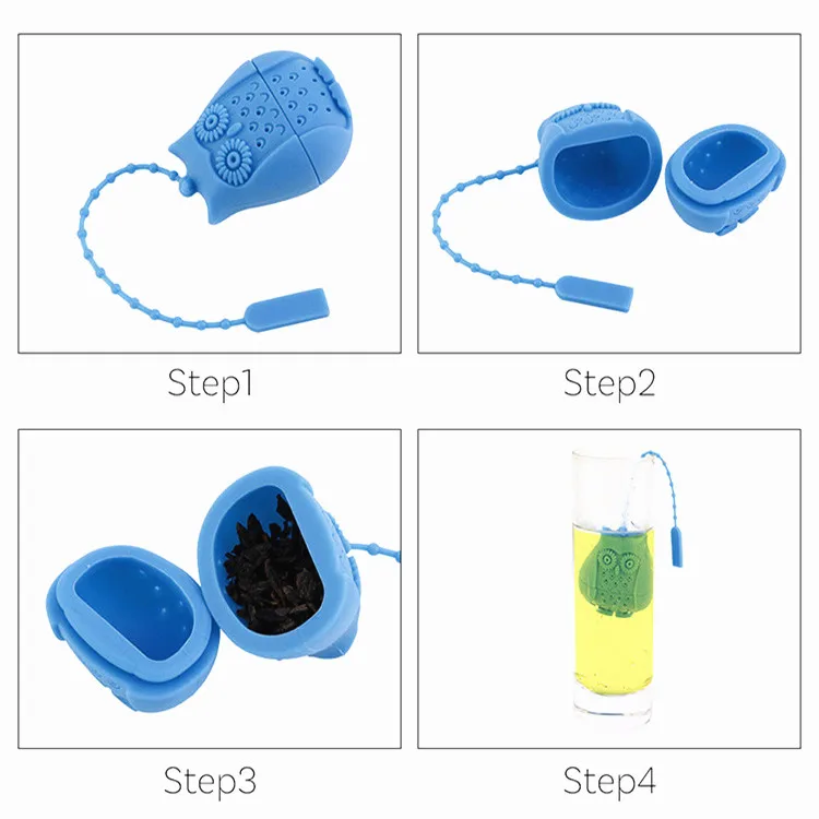 Креативный милый ситечко для чая в виде совы, чайные пакетики, пищевой силикон, фильтр для заварки чая с листьями, рассеиватель, веселые Мультяшные аксессуары для чая