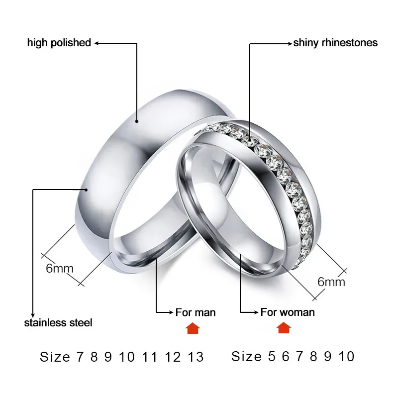 Modyle 2019 New Fashion Engagement Rings for Women Men Jewelry Lover's 6MM Stainless Steel Wedding Bands Ring Wholesale