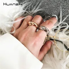 HUANZHI, Круглый минималистичный, индивидуальный геометрический золотистый, металлические кольца, металлический сплав, кольца на палец для женщин, классные ювелирные изделия для девушек, подарки