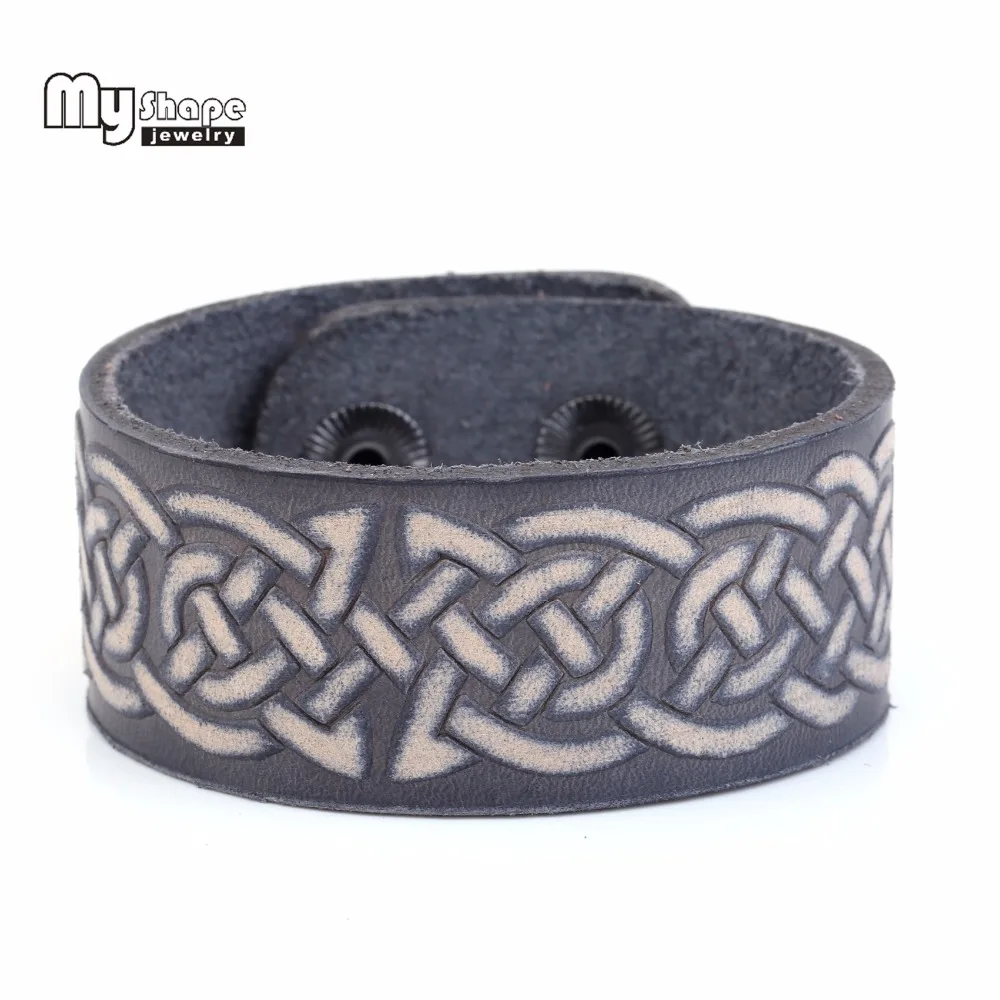 

my shape Wicca Knot Totem Chinese Traditional Pattern Genuine Leather Bracelet For Women Men Unisex Christmas Gift Fashion