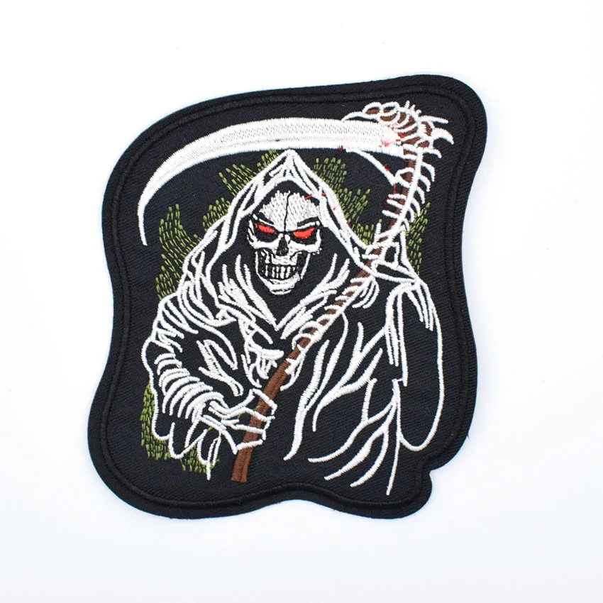 

NEW ARRIVAL 1PCS CROSS DEATH DEVIL SKULL PATCH SKULL MOTORCYCLE BIKER EMBROIDERED BACK PATCH IRON FREE SHIPPING
