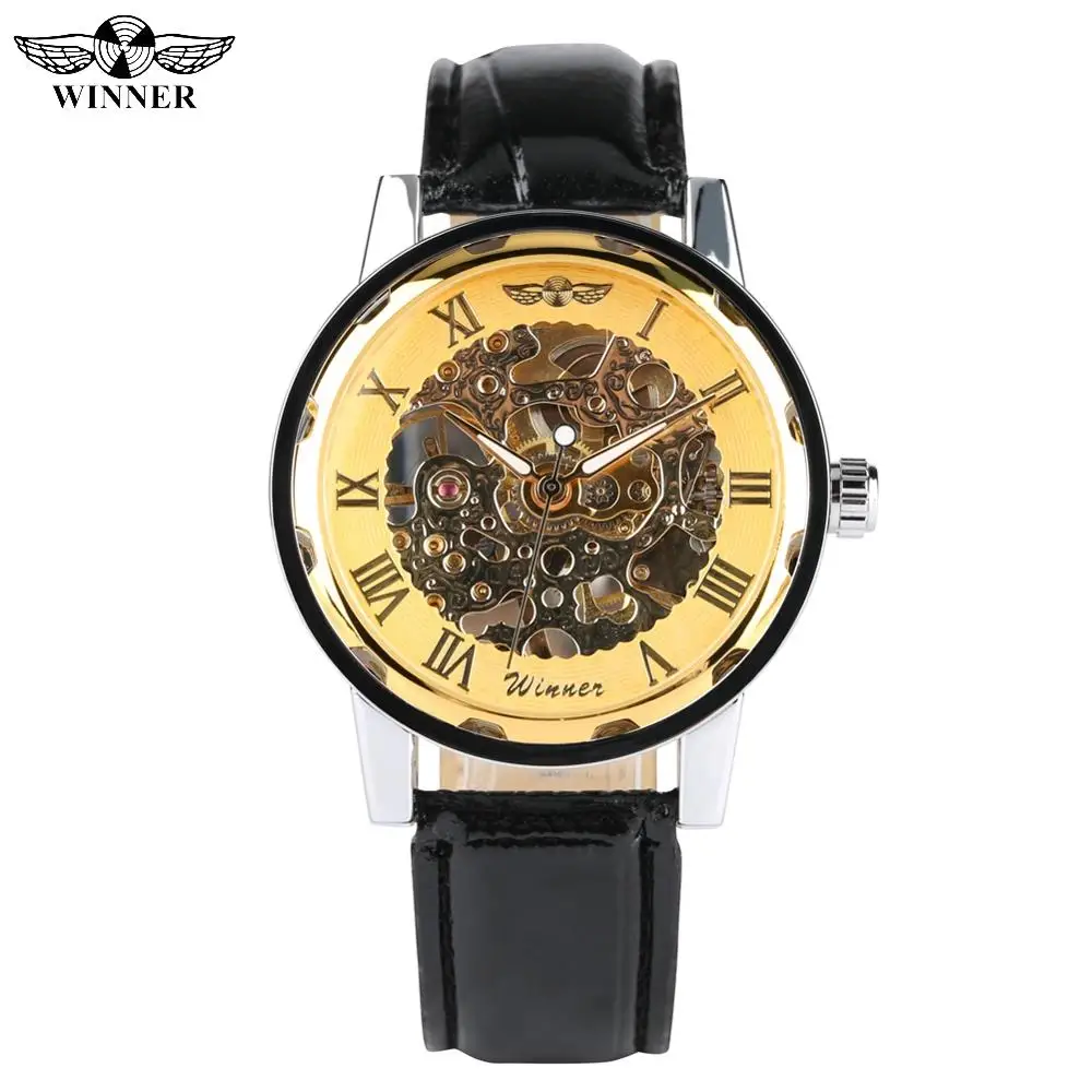 

Luxury Skeleton Mechanical Watches Business Mechanical Watch for Teenagers Leather Strap Hand-wind Mechanical Watch Gift for Boy