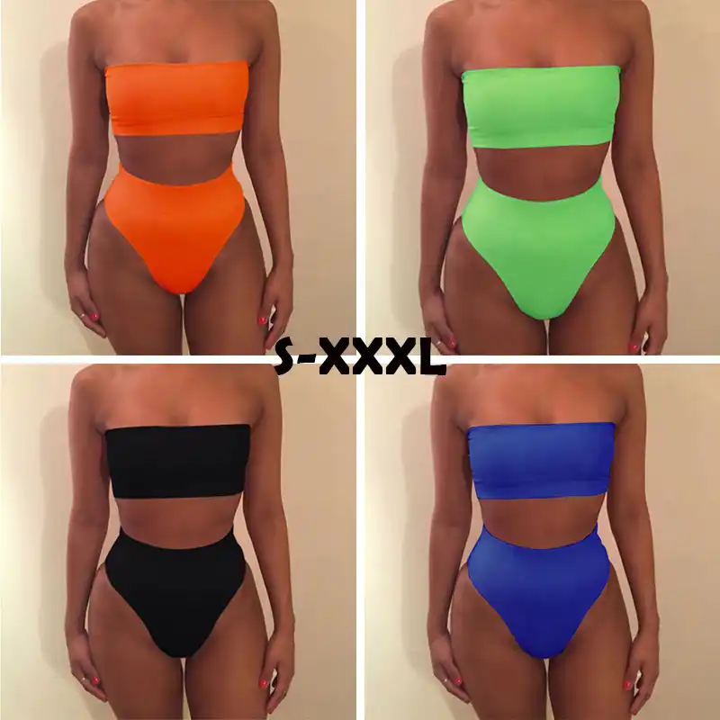neon green strapless bikini