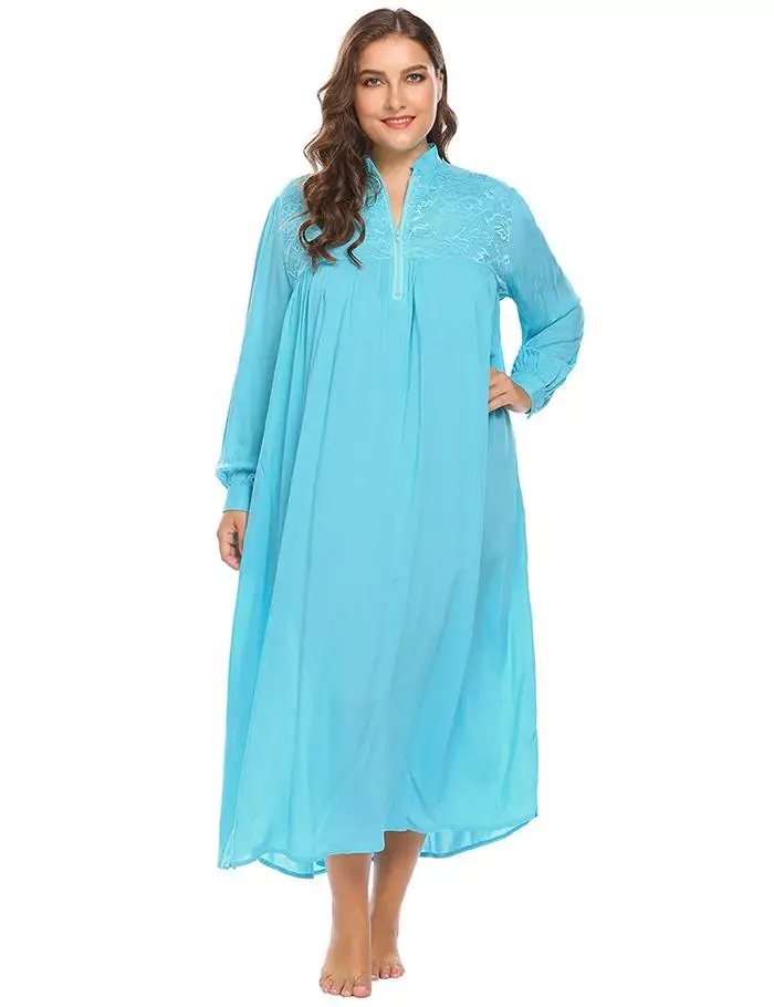 IN'VOLAND Women Sleepshirts Sleepwear Lounge Plus Size XL-5XL Lace Patchwork Loose Long Large Gown Nightgown Female Sleep Dress