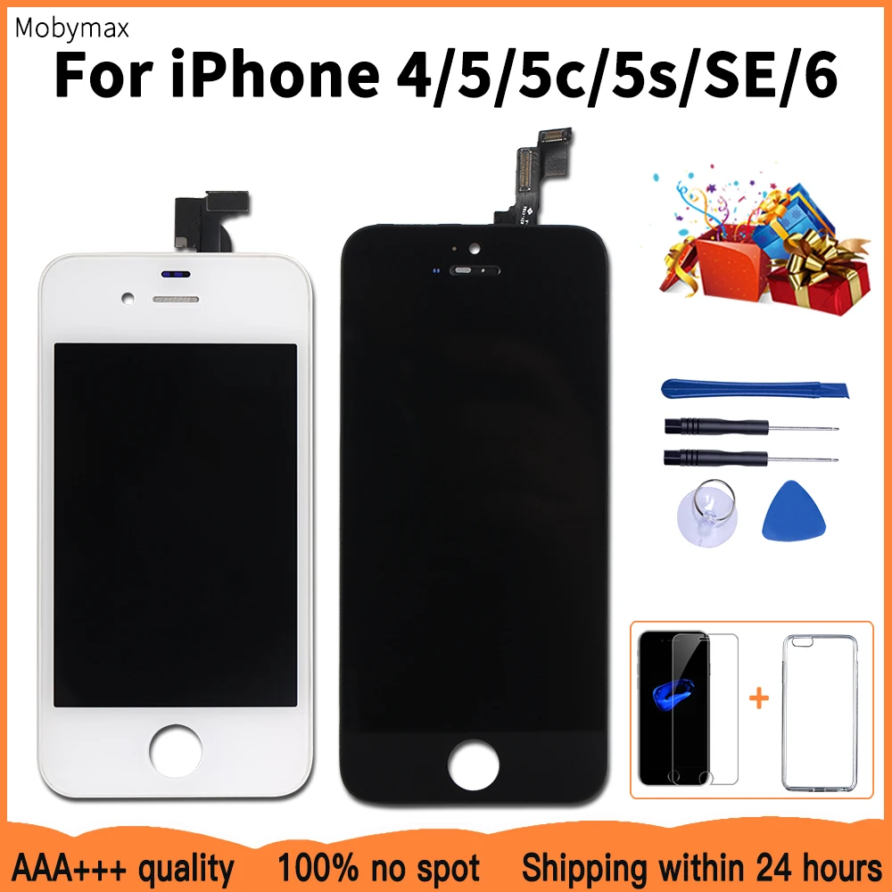 

LCD Display For iPhone 6 5 5c 5s SE 7 8 Plus touch Screen Replacement for iPhone 4 4S 6S +Tempered Glass+Tools+TPU Case