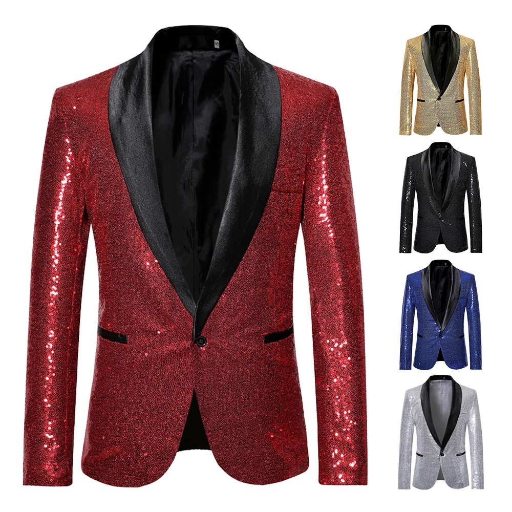 

SHUJIN Men New Gold Silver Sequin Shiny Blazers Suit Jacket Men Fashion Night Club DJ Stage Wedding party Jacket Coats