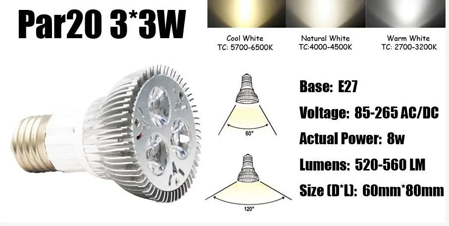 Ультра-яркий CREE E27 PAR20 PAR30 PAR38 светодиодные лампы 86-265 В